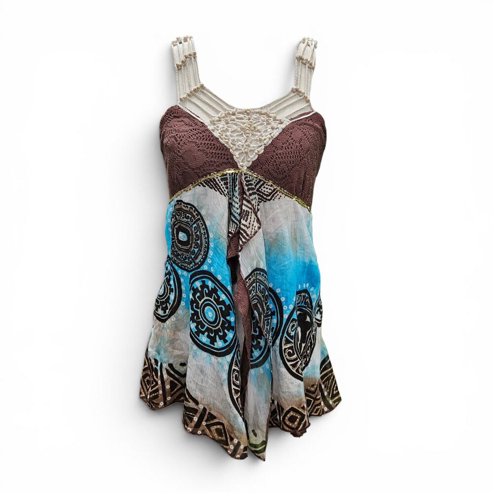 Y2k Euro Top Split Hem Boho Festival Vibes - Small